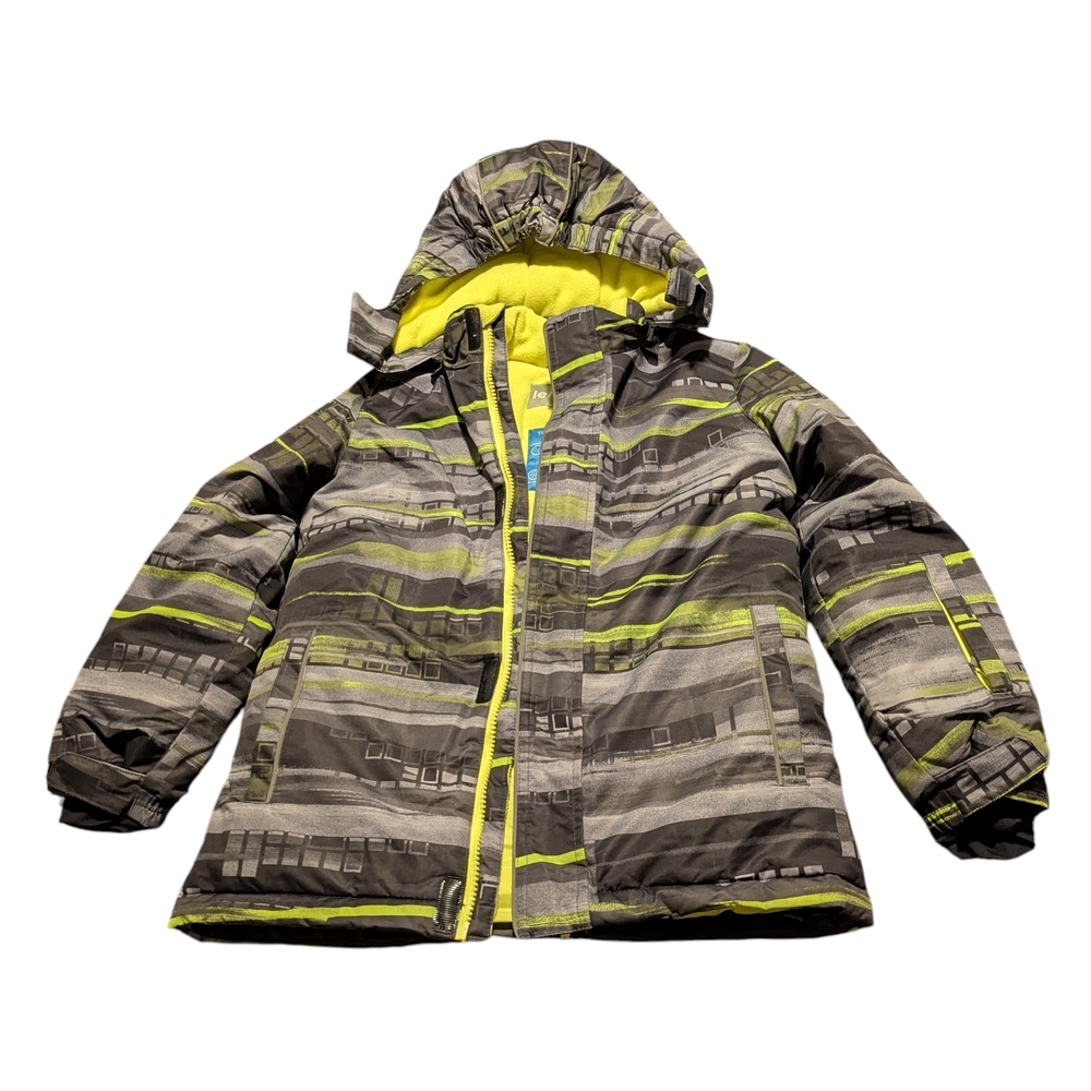 Lemon Gray and Yellow Hooded Winter Boy's Jacket, 134cm